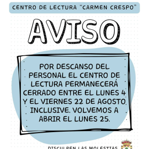 Aviso del Centro de lectura Carmen Crespo